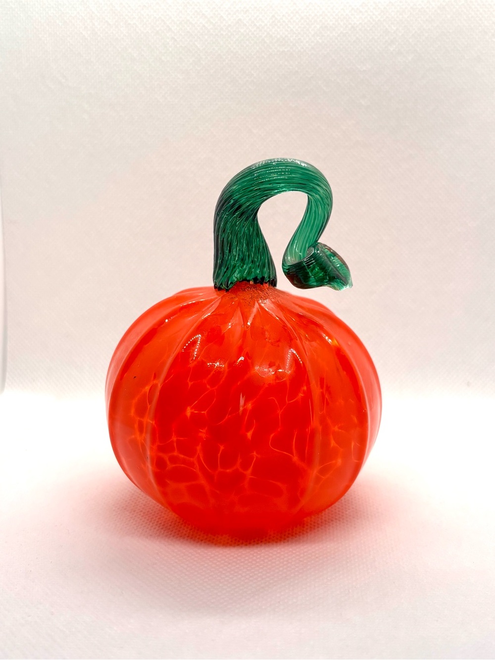 Hand-Blown Orange Glass Pumpkin with Green Stem - Home Accents